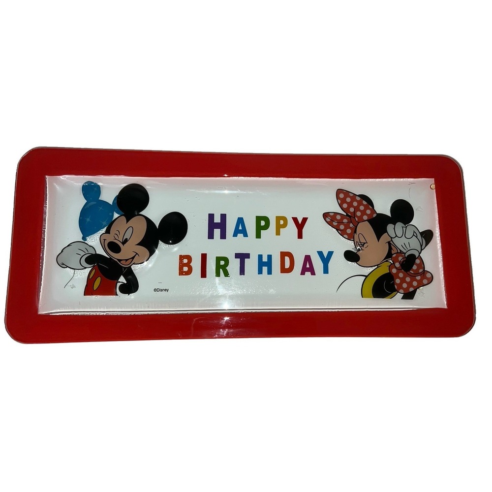 (5)Mickey & Minnie Mouse Disney Happy Birthday Glass Tray 19"x8" Exclusive Large